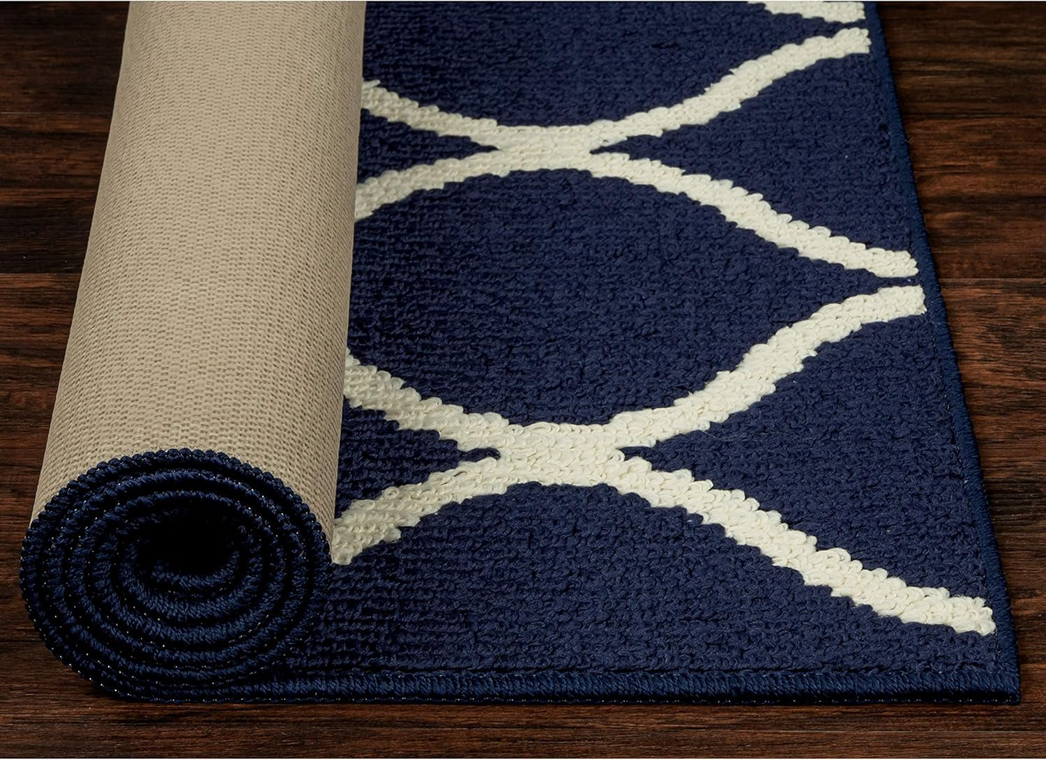 Rebecca Contemporary Runner Rug Non Slip Hallway Entry Carpet [Made in USA], 1'9" X 5', Navy Blue/White