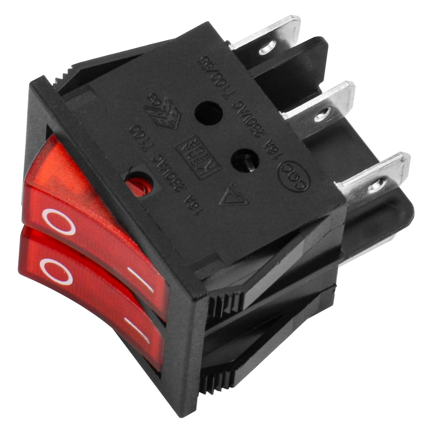 Double Rocker Switch SPST ON-OFF 6 Terminals Red Light 16A 250VAC 2Pack