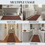 Solid Bordered Cotton Washable Non-Slip Bath Rugs or Runner