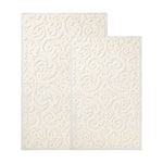Venere Floral Scroll Textured Washable Bath Rugs, Set of 2