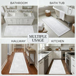 Solid Bordered Cotton Washable Non-Slip Bath Rugs or Runner