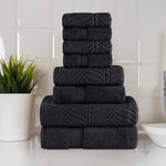 Superior Chevron Zero Twist Solid Jacquard Cotton 8 Piece Towel Set