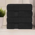 Zero Twist Cotton Solid and Jacquard Bath Towel Set of 4