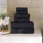 6 Piece Towel Set Zero Twist Cotton Chevron Jacquard Towels