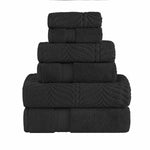 6 Piece Towel Set Zero Twist Cotton Chevron Jacquard Towels