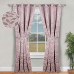 Blackout Window Curtains Leaves Pattern Room Darkening Set of 2