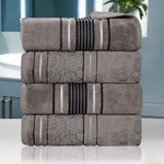 Superior Zero Twist Cotton Solid & Jacquard Floral Bath Towel Set of 4