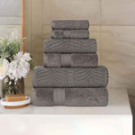 6 Piece Towel Set Zero Twist Cotton Chevron Jacquard Towels