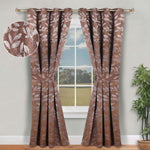 Blackout Window Curtains Leaves Pattern Room Darkening Set of 2