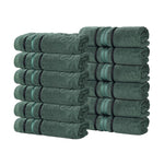 Superior Zero Twist Cotton Solid Jacquard Floral Face Towel Set of 12