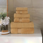 6 Piece Towel Set Zero Twist Cotton Chevron Jacquard Towels