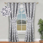Blackout Window Curtains Leaves Pattern Room Darkening Set of 2