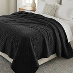 Holly Grid Fluffy Fleece Blanket - Modern Soft Embossed Bed Throw