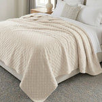 Holly Grid Fluffy Fleece Blanket - Modern Soft Embossed Bed Throw