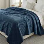 Holly Grid Fluffy Fleece Blanket - Modern Soft Embossed Bed Throw