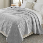 Holly Grid Fluffy Fleece Blanket - Modern Soft Embossed Bed Throw