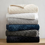 Holly Grid Fluffy Fleece Blanket - Modern Soft Embossed Bed Throw