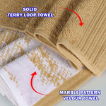 Marble Pattern Velour Cotton Hand Towel Set - 6 Piece