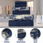 Marble Cotton Jacquard and Solid Towel Set 6 Piece