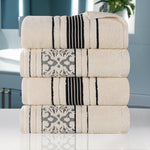 Superior Zero Twist Cotton Solid & Jacquard Floral Bath Towel Set of 4