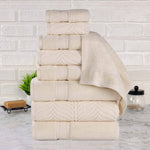 Superior Chevron Zero Twist Solid Jacquard Cotton 9 Piece Towel Set