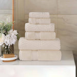6 Piece Towel Set Zero Twist Cotton Chevron Jacquard Towels