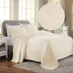 Lightweight Cotton Bedspread Sets 3-Piece Geometric Fret Jacquard Matelassé