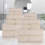 Superior Chevron Zero Twist Solid Jacquard Cotton 12 Piece Towel Set