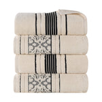 Superior Zero Twist Cotton Solid & Jacquard Floral Bath Towel Set of 4