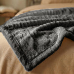Kacey Ribbed Fluffy Fleece Blanket - Plush Striped Textured Throw