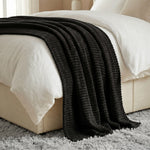 Kacey Ribbed Fluffy Fleece Blanket - Plush Striped Textured Throw