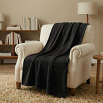 Kacey Ribbed Fluffy Fleece Blanket - Plush Striped Textured Throw