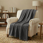 Kacey Ribbed Fluffy Fleece Blanket - Plush Striped Textured Throw