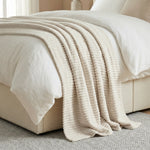 Kacey Ribbed Fluffy Fleece Blanket - Plush Striped Textured Throw
