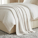 Kacey Ribbed Fluffy Fleece Blanket - Plush Striped Textured Throw