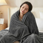 Kacey Ribbed Fluffy Fleece Blanket - Plush Striped Textured Throw