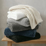 Kacey Ribbed Fluffy Fleece Blanket - Plush Striped Textured Throw