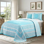 Lightweight Cotton Jacquard Bedspread Set – 3‐Piece Floral Scroll