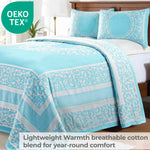 Lightweight Cotton Jacquard Bedspread Set – 3‐Piece Floral Scroll