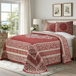 Lightweight Cotton Jacquard Bedspread Set – 3‐Piece Floral Scroll