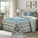 Lightweight Cotton Jacquard Bedspread Set – 3‐Piece Floral Scroll