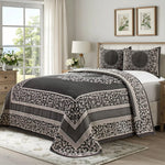 Lightweight Cotton Jacquard Bedspread Set – 3‐Piece Floral Scroll