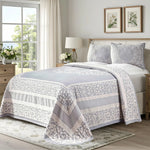 Lightweight Cotton Jacquard Bedspread Set – 3‐Piece Floral Scroll