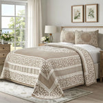 Lightweight Cotton Jacquard Bedspread Set – 3‐Piece Floral Scroll