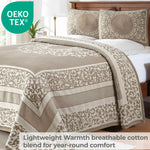 Lightweight Cotton Jacquard Bedspread Set – 3‐Piece Floral Scroll