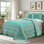 Lightweight Cotton Jacquard Bedspread Set – 3‐Piece Floral Scroll
