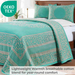 Lightweight Cotton Jacquard Bedspread Set – 3‐Piece Floral Scroll