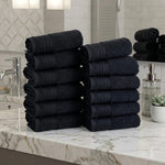 Solid Jacquard Cotton Face Towel Set - 12 Piece