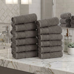 Solid Jacquard Cotton Face Towel Set - 12 Piece