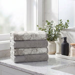Cotton Marble Solid Jacquard Border Bath Towel Set of 4